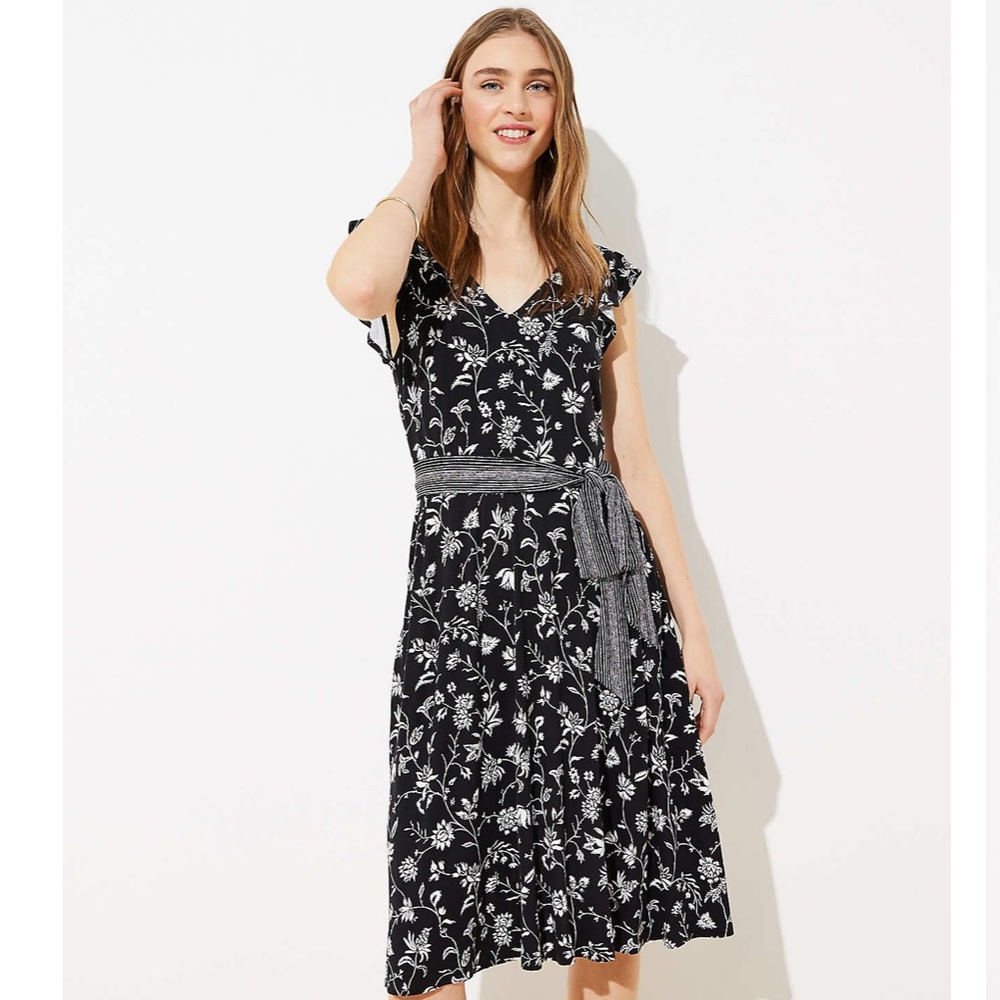 Loft Black White Floral Dress